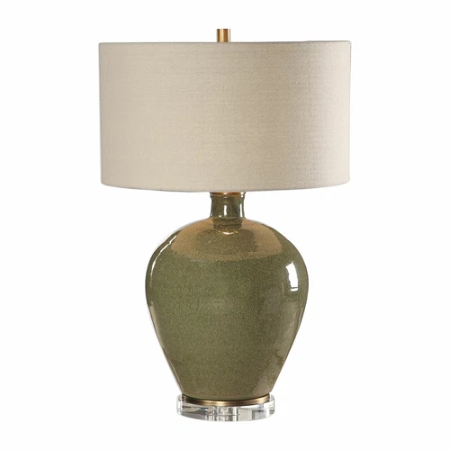 UTTERMOST 27759 ELVA DISTRESSED EMERALD GREEN GLAZE CERAMIC ELEGANT TABLE LAMP - Picture 1 of 4