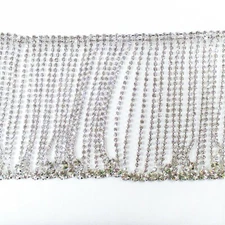 Perial Co Silver Crystal Rhinestone Fringe Trim 4" Sold by the Yard