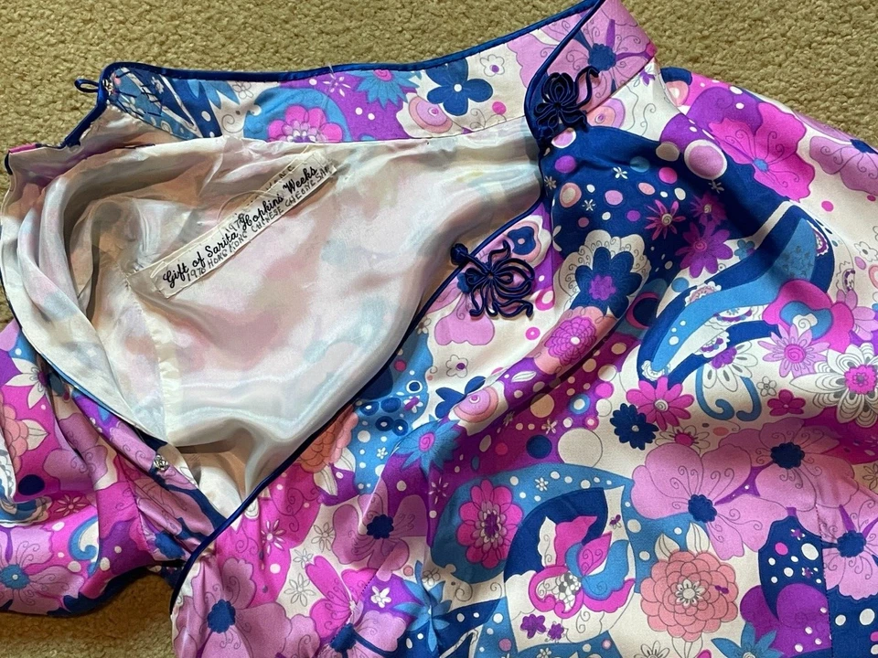 Vintage 60s HONG KONG Qipao Cheongsam Sarita Hopkins Weeks Formal Floral Dress S - Image 4 of 4