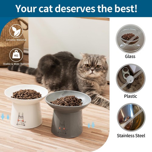 6.5 Inch Extra Wide Raised Ceramic Cat Bowls Food & Water Bowls for Elder Big... - Picture 6 of 6