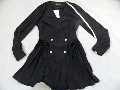 Missguided mini skater dress with pleats black size 38 New 