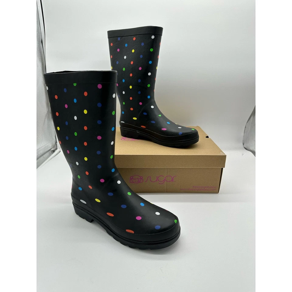 Sugar, Botas de Lluvia Altas Riffle para Mujer, Punto Fiesta Negro, Talla 10M Foto 2 de 4