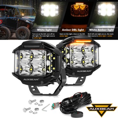 AUXBEAM 4'' LED Work Driving Lights V-MAX Pods Side Shooter Light with Amber DRL