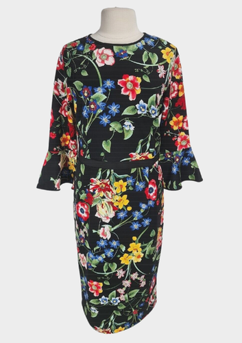 7 AVENUE DESIGN STUDIO Womens Sheath Knee Length Dress Size L Floral 3/4 Bell SL