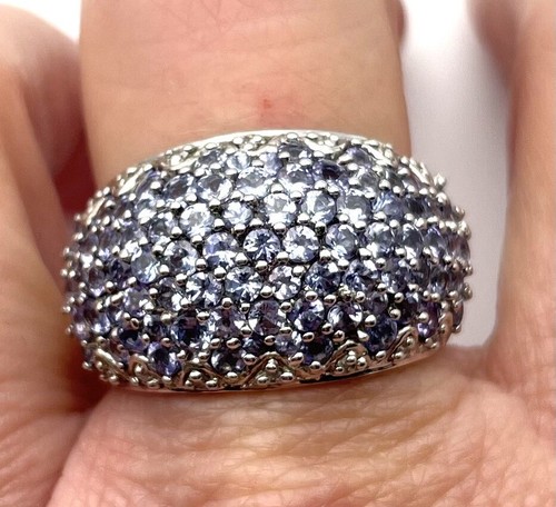 Tanzanite / CZ & Sterling Silver 925 Dome Ring Multiple Stones Size 9 India EUC - Picture 11 of 11