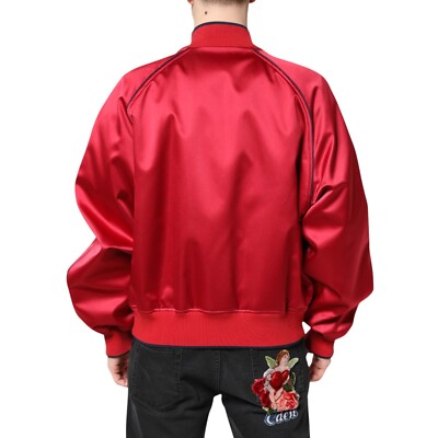 DOLCE & GABBANA Jacket Red Floral Patch Full Zip Men Bomber IT54