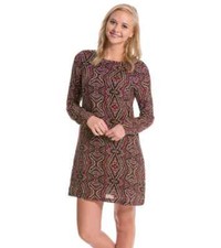 Prana Cece Dress Size XS Long Sleeve Medallion Print Mahogany Paisley Lined