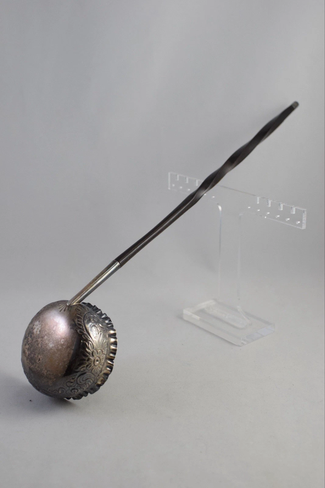 Antique 1895 George Fox Sterling 925 Repoussé Floral Toddy Ladle W/ Twist Ladle