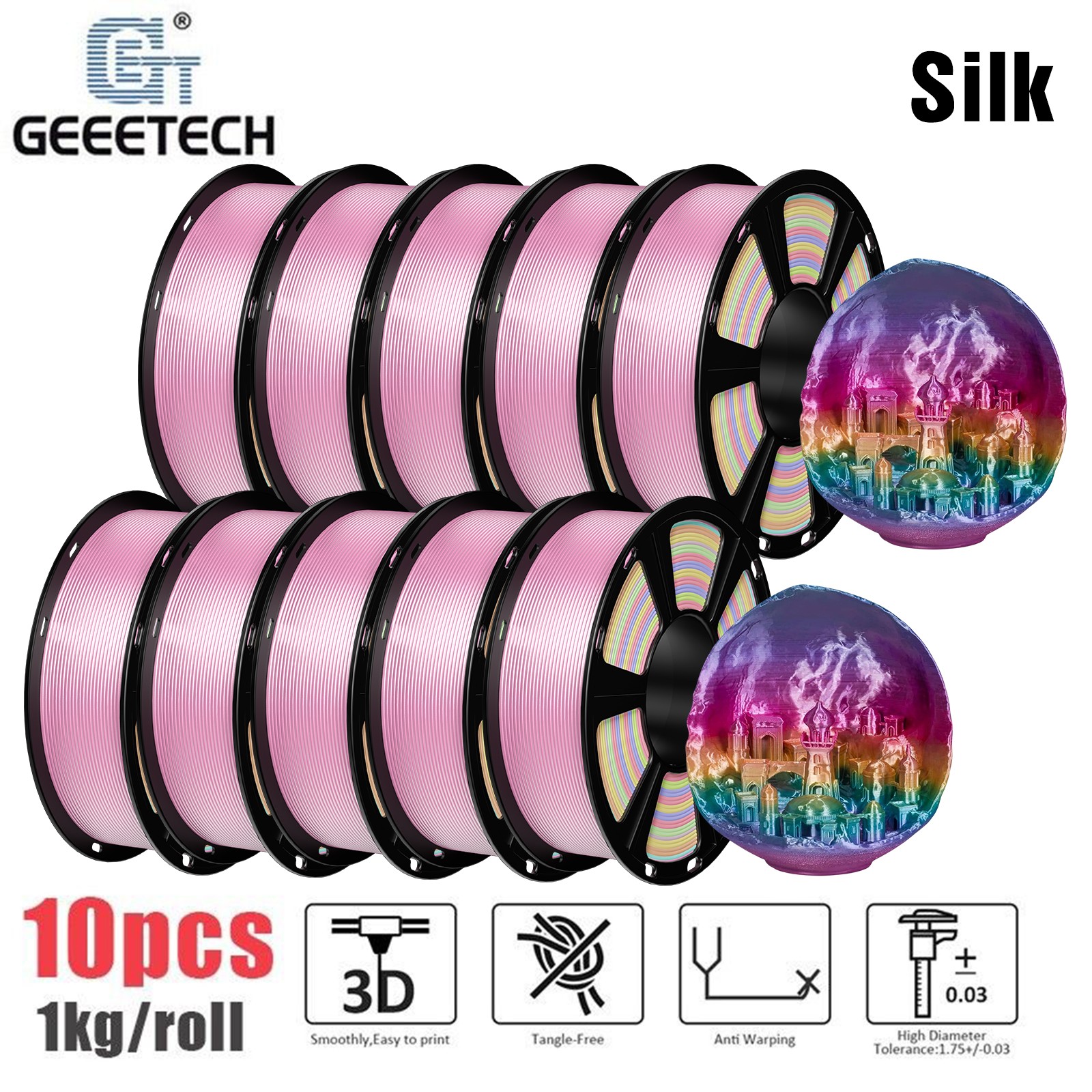 Filamento PLA 1,75 mm Geeetech 10 kg seta arcobaleno