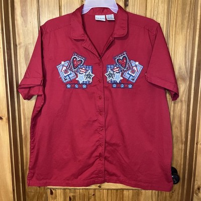 Bobbie Brooks Womens Button Up Shirt Size 22W/24W Red Stars Stripes Vintage