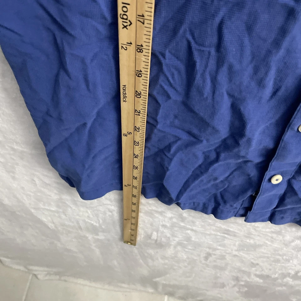 Nat Nast Mens Button Shirt Blue Large Silk Blend Short Sleeve Collar Pocket - Image 4 of 4