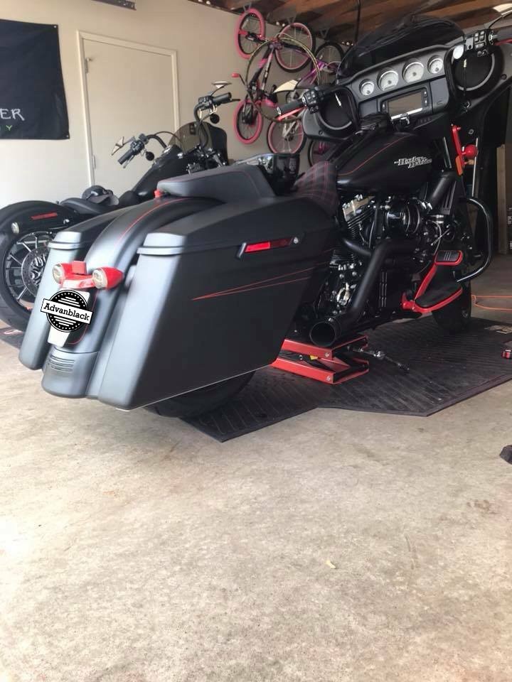 Advan Denim/Matte Black Stretch Saddlebag Red Pinstripe Fits