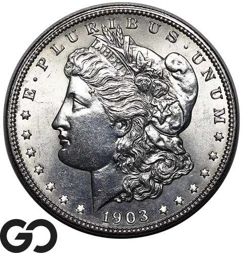 1903 Morgan Silver Dollar Coin, Very Nice Choice Gem BU++ Better Date!