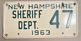 1963 New Hampshire NH Sheriff Department License Plate 47 Low #