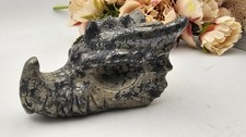 großer Pyrit Kristall Drachenkopf Schnitzerei 6,7 x 4 cm 283 g Fülle Reichtum