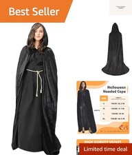Halloween Full-Length Hooded Velvet Cloak Cape, Adult Vampire Witch Wizard Co...