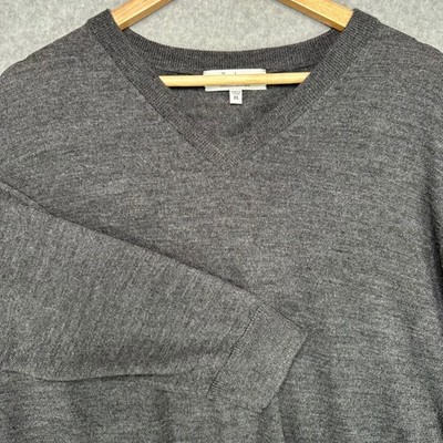 Turnbury Mens Dark Gray V Neck Long Sleeve Extra Fine Merino Wool Sweater XL