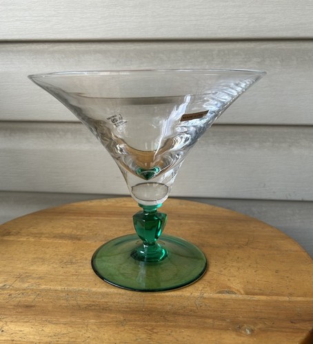 Cristalli D'Oggi Fluted Clear Green Pedestal Base Centerpiece Bowl Vase 8" Italy