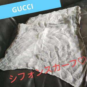 Foulard mousseline de soie logo GUCCI GG bleu clair gris élégant unisexe 40x130 cm