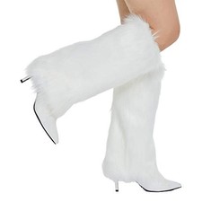 Faux Fur Leg Warmers for Women, Fluffy Boot Cuffs Covers for 15.7 inch White