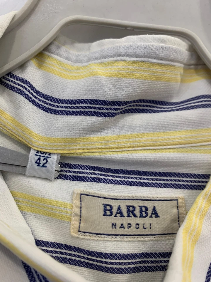 BARBA Napoli Men’s XL Button-Down Shirt Italy 100% Cotton Yellow Blue Stripe#C2 - Image 3 of 4