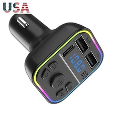 Car Bluetooth USB & Type-C FM Transmitter Adapter Radio MP3 Player RGB Light