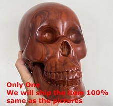 Solid Rosewood Carved Skull Statue Decor Carving Wood Art Sculpture 5.5x8x7.2"