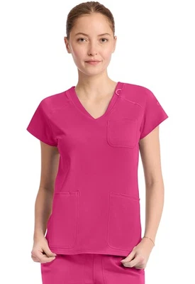 Scrubs Women's Med Couture AMP MC752 Knit Scrub Top Pink Power PKNO XXS-3XL NWT - Image 1 of 4