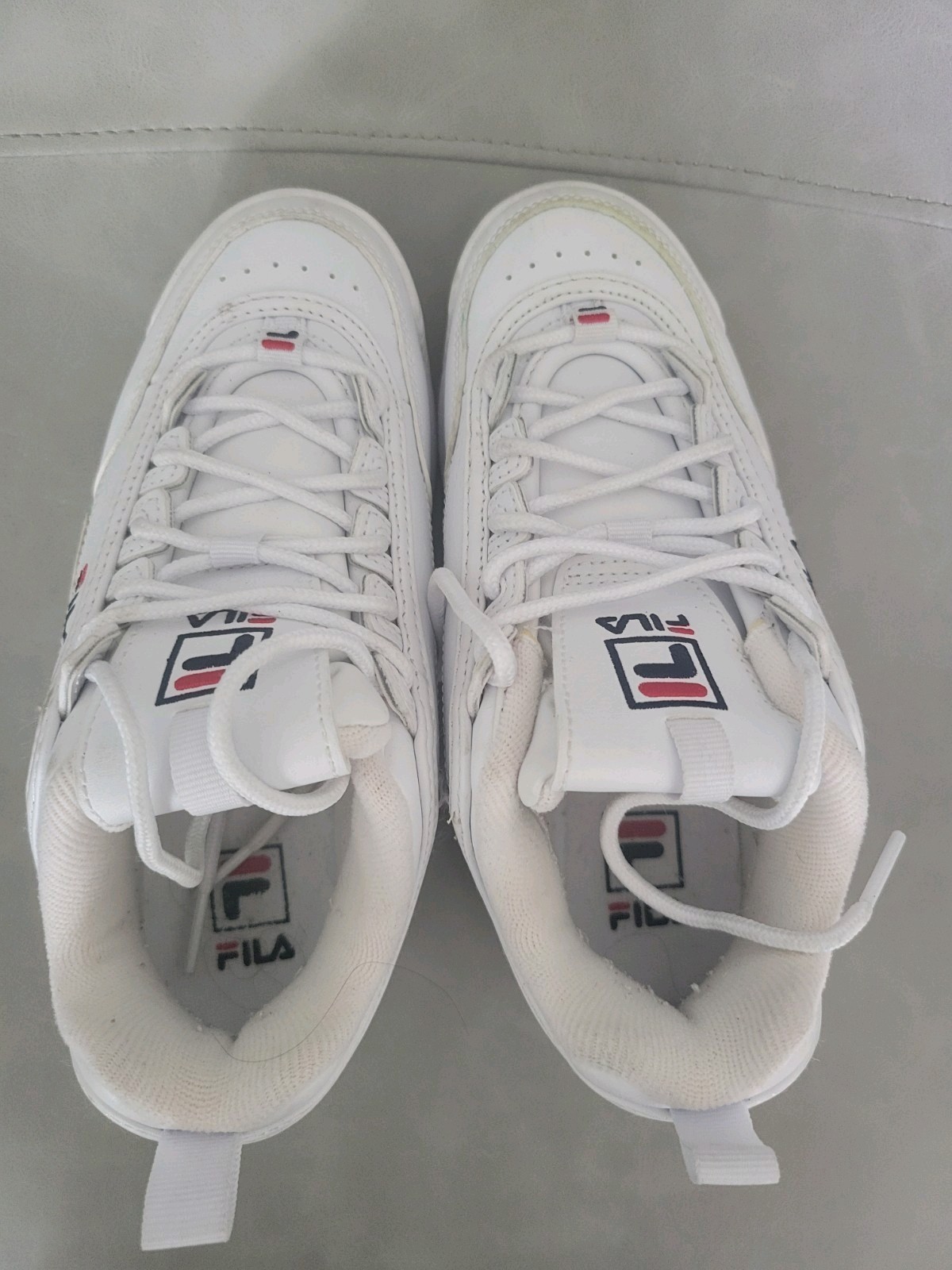 SAOLA Scarpe da corsa sportive Fila Disruptor bianche marine rosse giovanili taglia 3 bianche