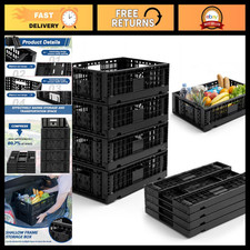 4 Pack Large Collapsible Storage Crates 43L Heavy Duty Stackable Bins, Black