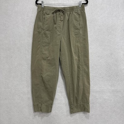 Zara Pants Womens Small Green Utility barrel Jogger 100% Cotton Drawstring