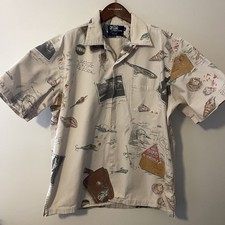 Vintage Polo Ralph Lauren Fishing Shirt Button Up All Over Print Rare Men's XL