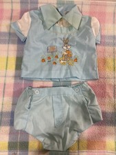 Vintage Bugs Bunny Looney Tunes 2 Piece Outfit With Plastic Diaper Cover