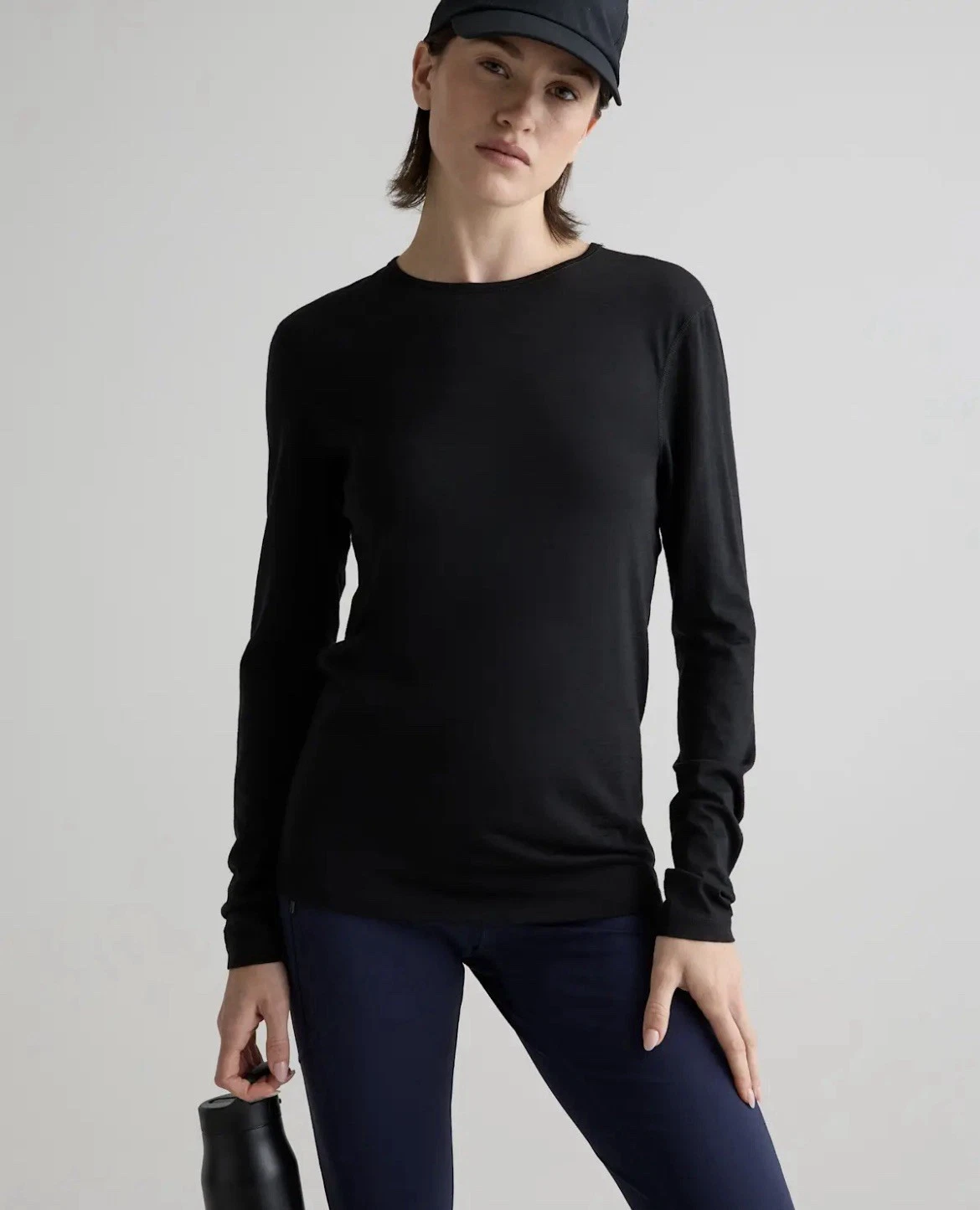 Quince Womens 100% Merino Wool All Season Long Sleeve Base Layer Black Sz L
