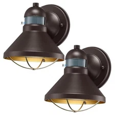  Motion Sensor Outdoor LED Wall Sconce Dusk to Dawn Exterior Barn 2 Pack Bronze