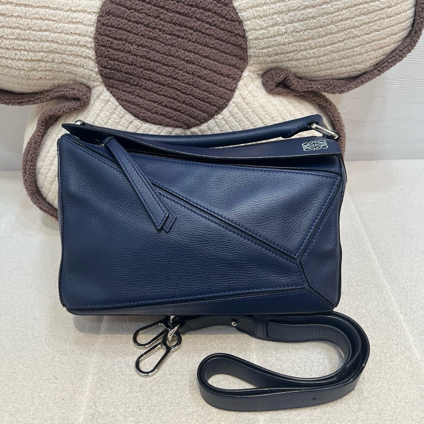 Loewe — Authentic Pre-owned Loewe Small Puzzle Edge Navy Blue Leather Bag