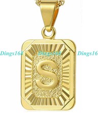 Men Women's 18K Gold Filled Alphabet Letter "S" Bar Pendant Snake Chain Necklace