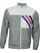 Adidas Golf Windbreaker Jacket Men's XL Gray White Pink Stripe Spellout