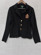 VTG Lauren Ralph Lauren Blazer Women Large Black Crest Wire Embroidered