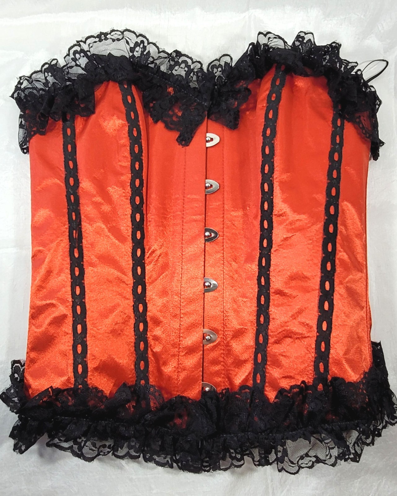 Corset Street Red Satin Lace Frill Burlesque Bustier Overbust Waist Trainer S/M