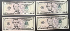Fancy Serial Number 5 Bill Lot of 4 Repeater 150150 Quad 2s Quad 5s Trinary
