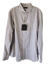 NWT Thomas Dean Mens Striped Long Sleeve Button Down Dress Shirt XL
