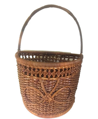 Rattan Wicker Dark Brown Vintage Basket Hanging Handle Plant Storage