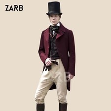 Burgundy Regency Tailcoat for Men Victorian Formal Long Coat Costume