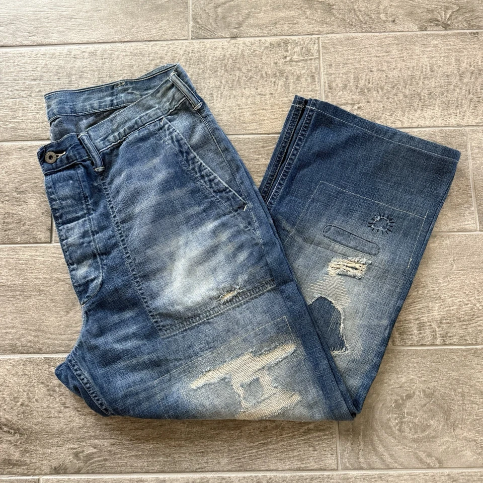 Pantalones de mezclilla azules de trabajo parche de prendas de calidad Polo Ralph Lauren 36x32 (recortados) Foto 4 de 4