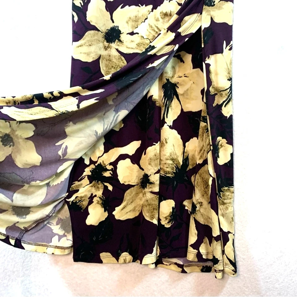 Vestido midi floral envolvente sintético American Living para mujer talla 6 ciruela imperio cintura fruncida Foto 4 de 4