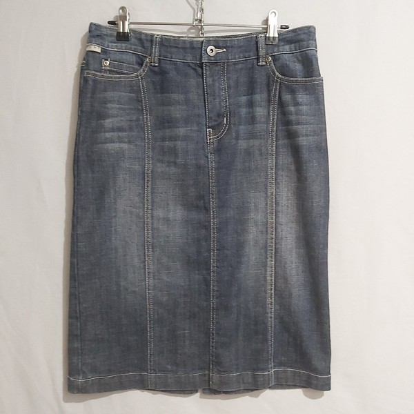 Jump Size 10 Blue Denim Skirt Cotton Blend Straight Fit Back Split