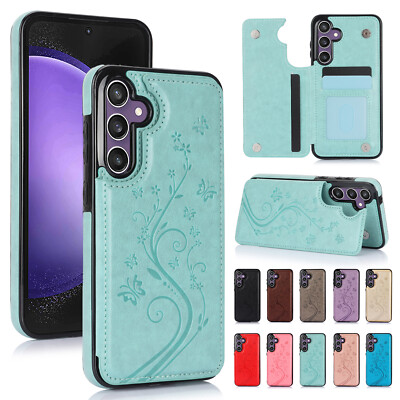 For Samsung S25 Ultra/S23FE/S24 Magnetic Back Wallet Card Stand PU Leather Case