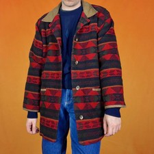 Vintage Aztec Wool Blanket Coat Knit Funky Southwestern Boho Barn Jacket 80s 90s