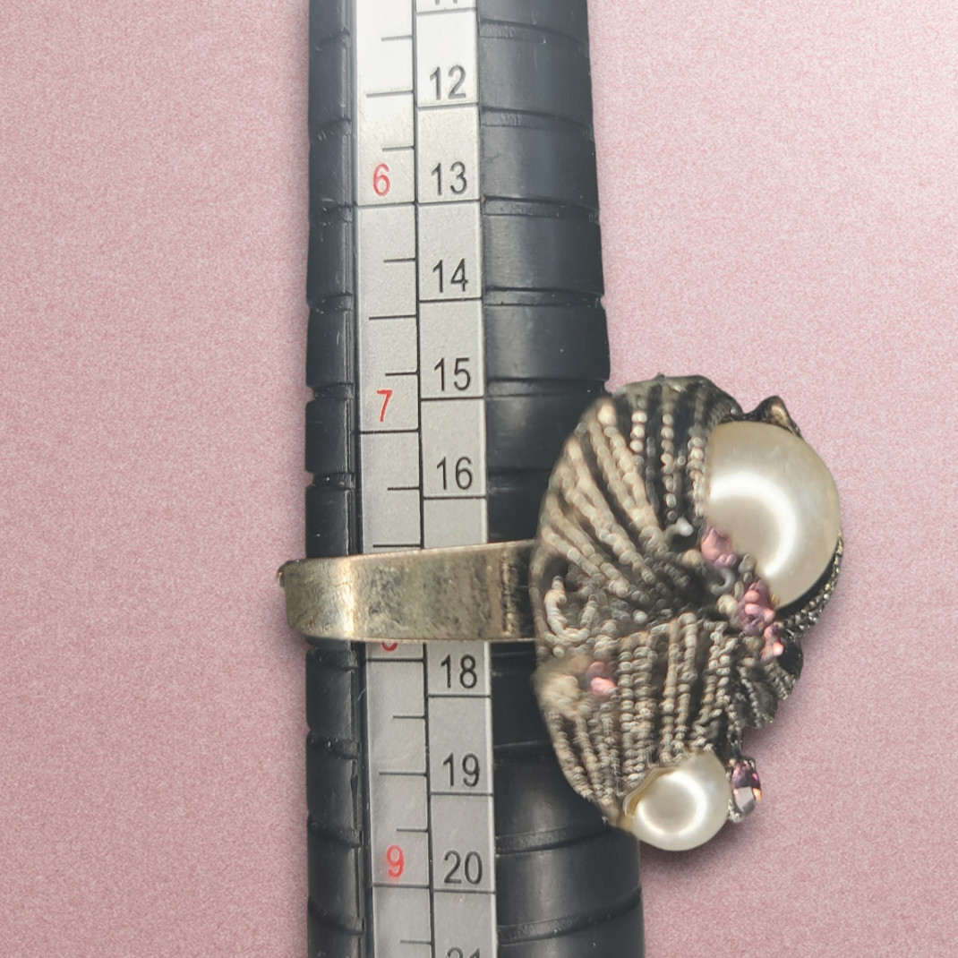 Large Statement Adjustable Ring Silver Tone Metal… - image 3